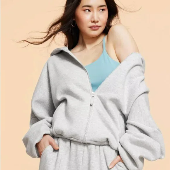 NWT Blogilates Marshmallow Full Zip Hoodie Sweatshirt Heathered Gray - Picture 3 of 13